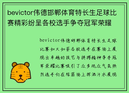 bevictor伟德邯郸体育特长生足球比赛精彩纷呈各校选手争夺冠军荣耀